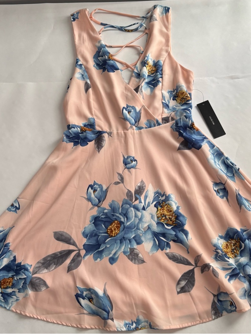 NWT Lulu's Peach Mini Dress with Blue Floral Print